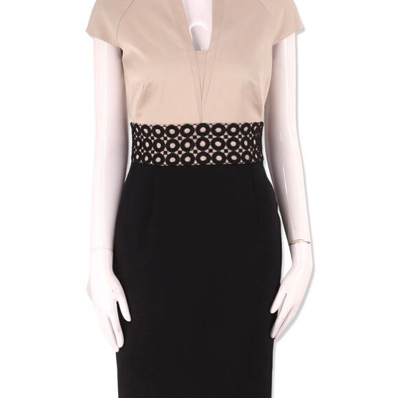 Hobbs London beige black lace trim cocktail dress sheath sz 4 - Picture 5 of 8